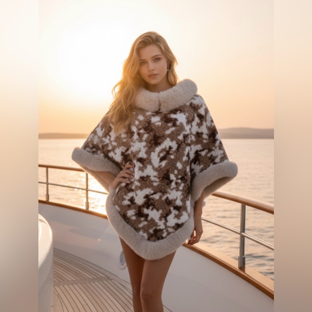Stylish Brown and Cream Poncho